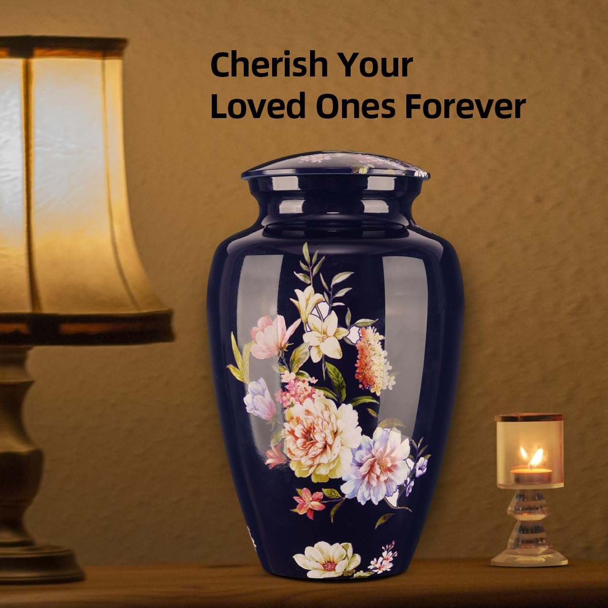 Urns for Human Ashes Adult Male or Female, Decorative Urns with Non-Slip Felt Bottom and Velvet Pouch Aluminium Funeral and Memorial Cremation Urns for Human Ashes - Flower