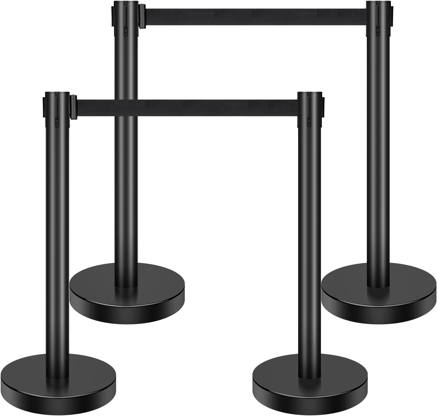 XPCARE 4 Pack Crowd Control Stanchion,Black Stanchion Set with 6.6ft/2m Black Retractable Belt, Black Crowd Control Barrier -Suitable for Hotels, Exhibitions， Easy Connect Assembly