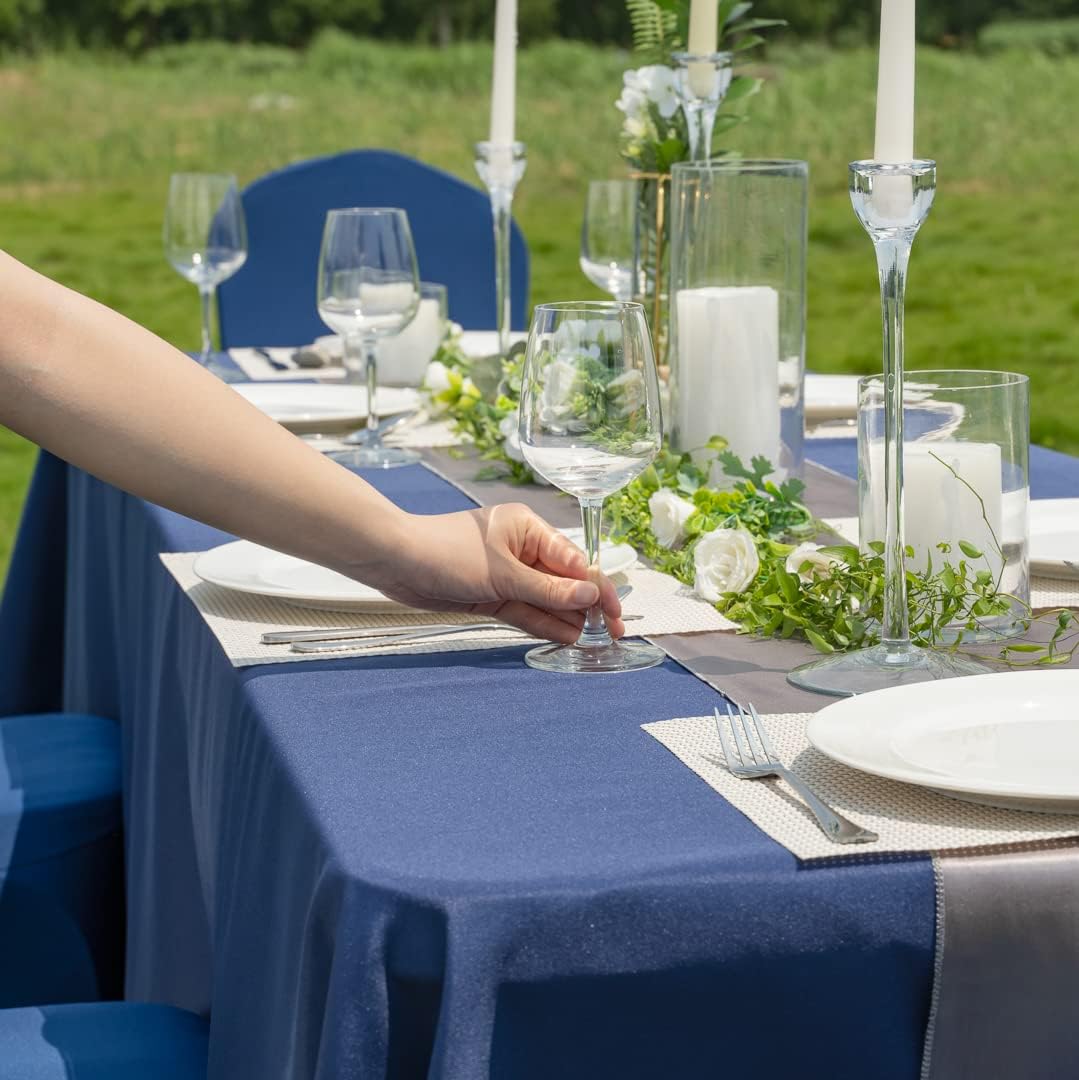Restaurantware Table Tek 90 x 132 Inch Table Covers 10 Rectangle Wedding Tablecloths - Washable Wrinkle-Free Blue Polyester Banquet Tablecloths Hemmed for Parties Holidays or Buffets