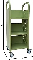 Vista 9 de Workington Carrito de libro con ruedas de un solo banco con 3 estantes planos, carrito de libros de biblioteca con ruedas giratorias bloqueables