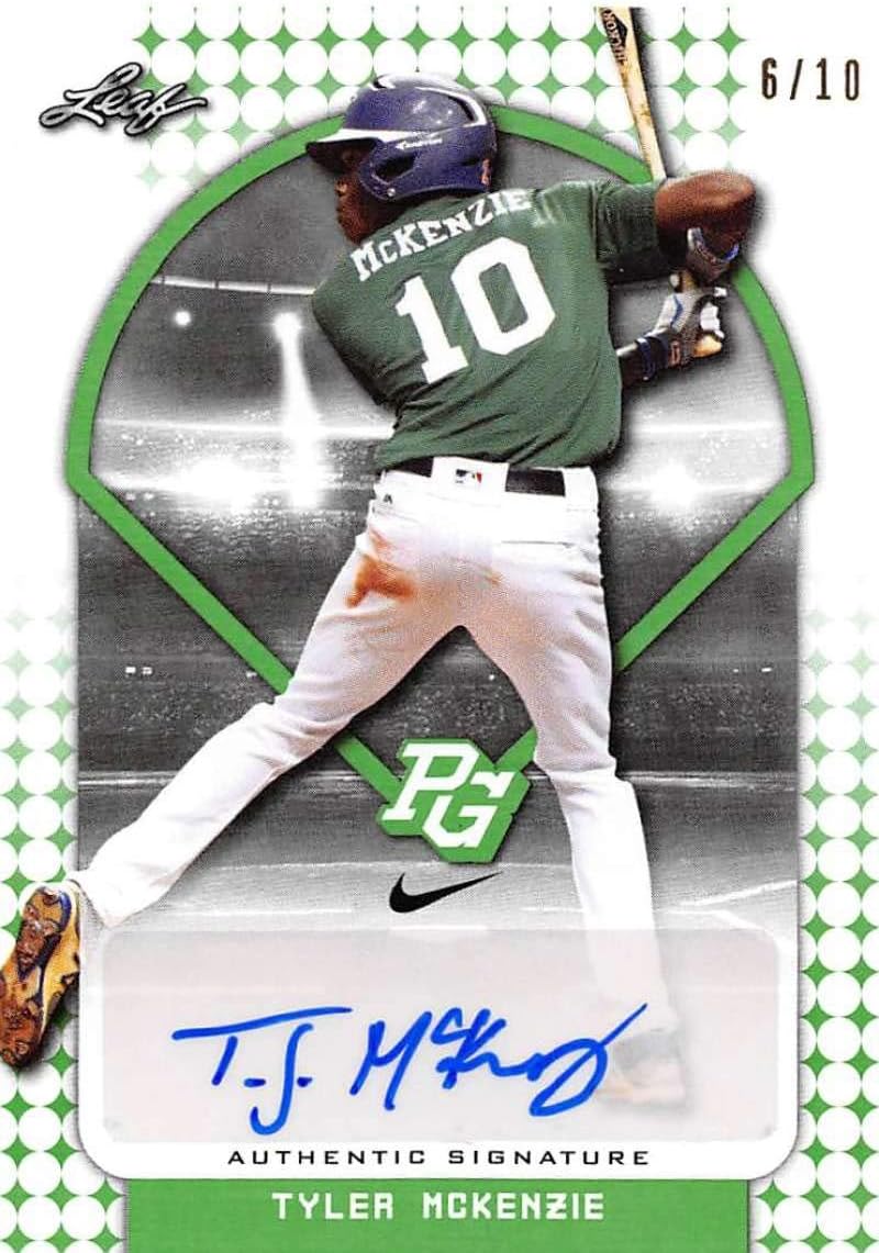 2018 Leaf Perfect Game National Showcase Autographs Green Baseball #BA-TM2 Tyler McKenzie Auto Autograph SER/10 Trading Card produced by Leaf
