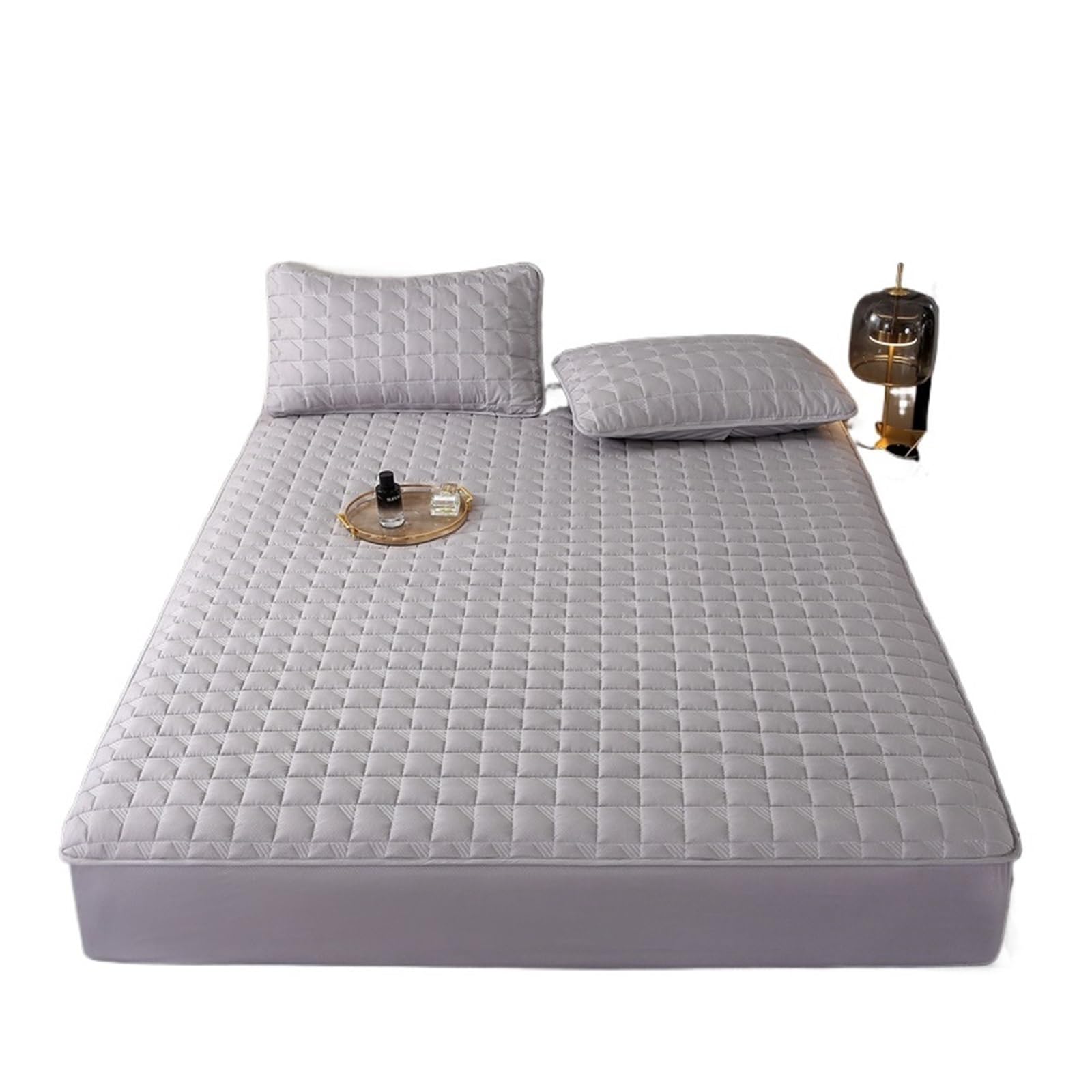 Housse de matelas imperméable et respirante avec bonnet de 30cm gris