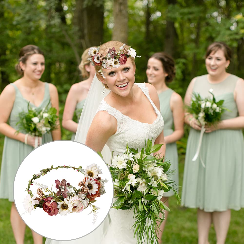 Fascia per Capelli Con Corona di Flori, Ghirlanda Floreale Boho, con Nastro Regolabile per Ragazze Donne Matrimonio Feste Compleanni, Sposa Accessori