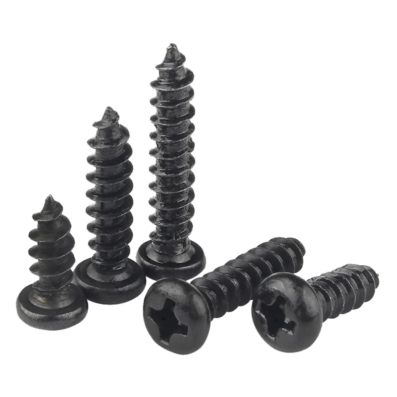 100 pcs/lot Cross Round Head Phillips Self-Tapping Screw M1 M1.2 M1.4 M1.5 M1.7 M2 M2.3 M2.6 M3 M3.5 M4 M5 Black Carbon Steel(10mm x100pcs,M1.8)