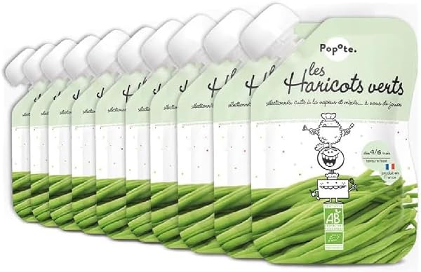 POPOTE - Purée de Haricots Verts Bio - Dès 4/6 Mois - Gourde Individuelle 120g - Recette Lisse, Équilibrée - Première Découverte des Légumes - Format Pratique à Emporter - Pack Familial 10 x 120g - 1