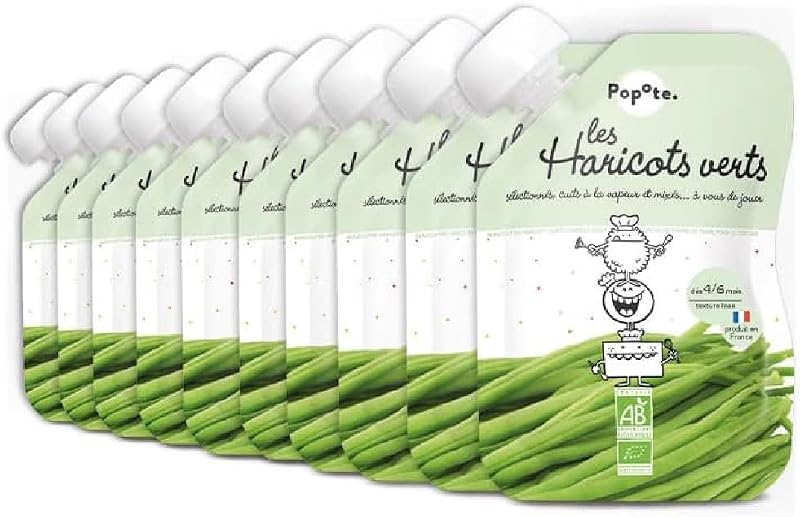 POPOTE - Purée de Haricots Verts Bio - Dès 4/6 Mois - Gourde Individuelle 120g - Recette Lisse, Équilibrée - Première Découverte des Légumes - Format Pratique à Emporter - Pack Familial 10 x 120g