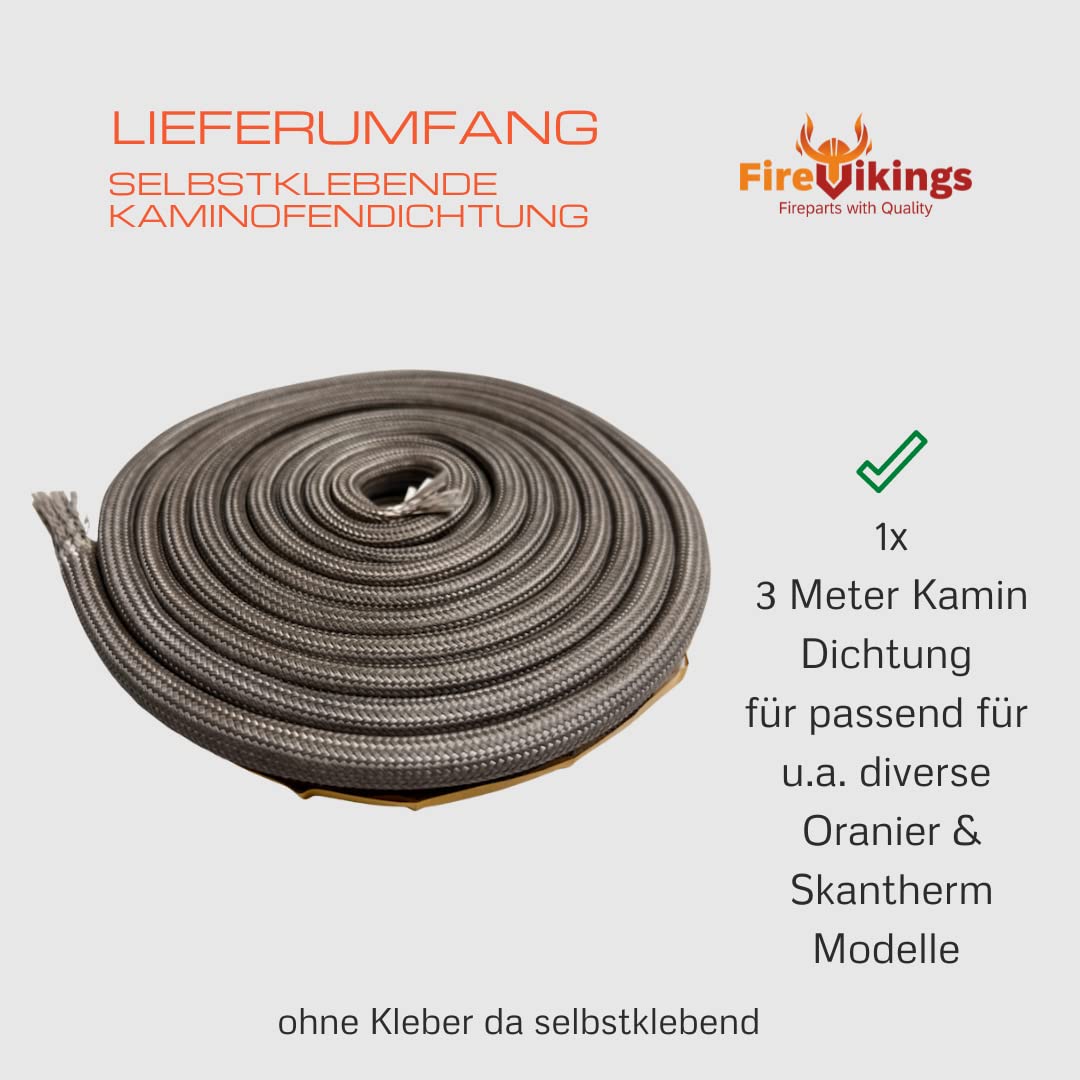 FireVikings Fireparts z wysokiej jakości samoprzylepną uszczelką do pieca kominkowego, 3 m, średnica 18 x 8 mm