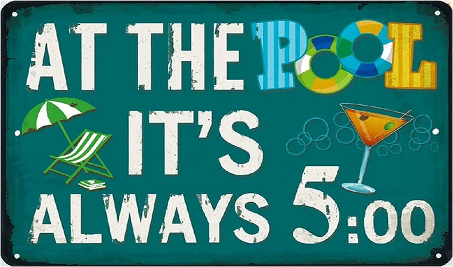 at The Pool It's Always 500 Pool Swimming Metal Tin Sign Aluminum Sign Pool Sign Swimming Decoration 5.5x8inch Summer Pool Beach Garden Tin Sign