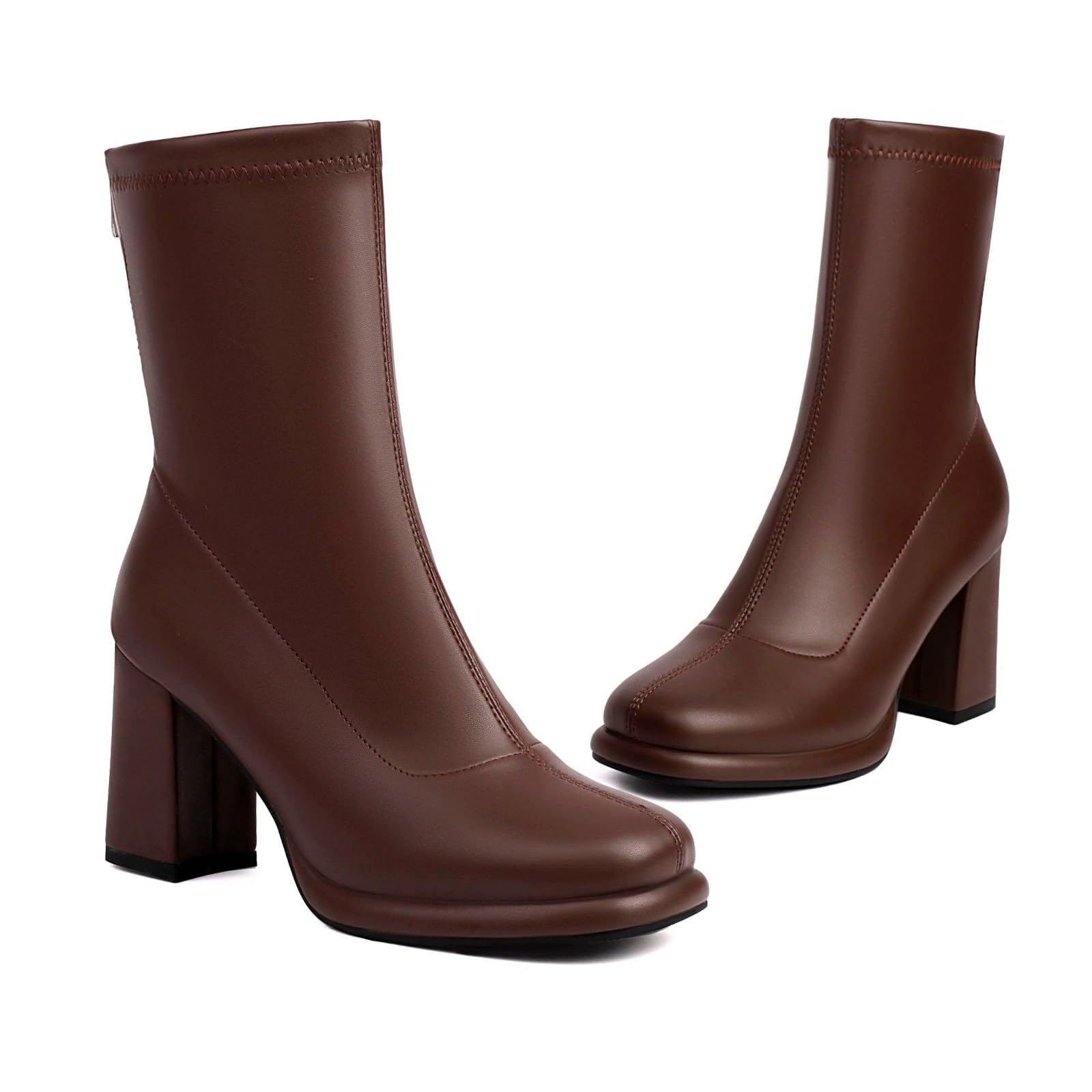 Generisch Botines de tacón cuadrado con cordones para mujer, elegantes zapatos cortos con punta redonda para uso diario, eventos informales
