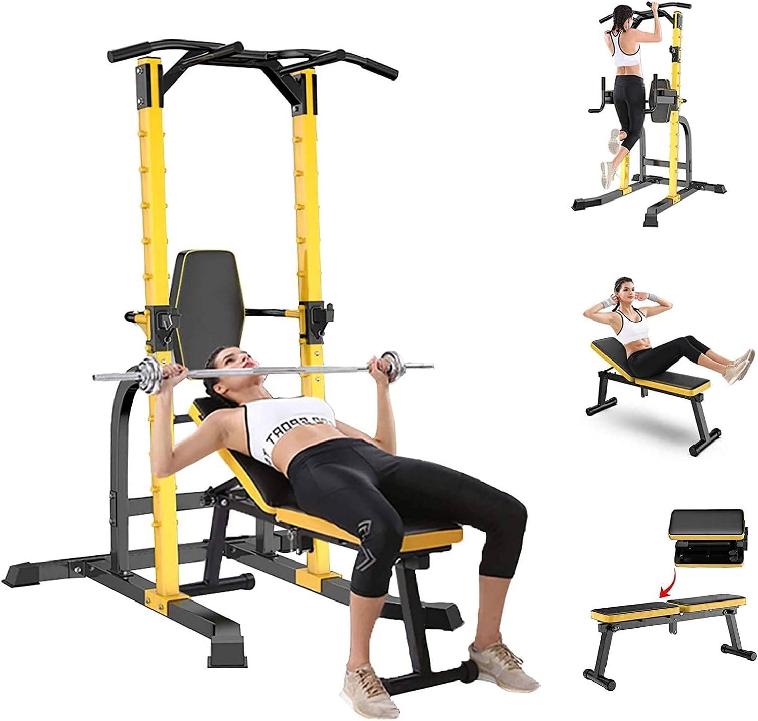Home or Commercial Leg Fitness Equipment Weight Rack Set Barbell Rack with Foldable Bench Press Weight Bench Set for Total Body Exercises Strength Training Unisex Maximum Load 990 Lbs