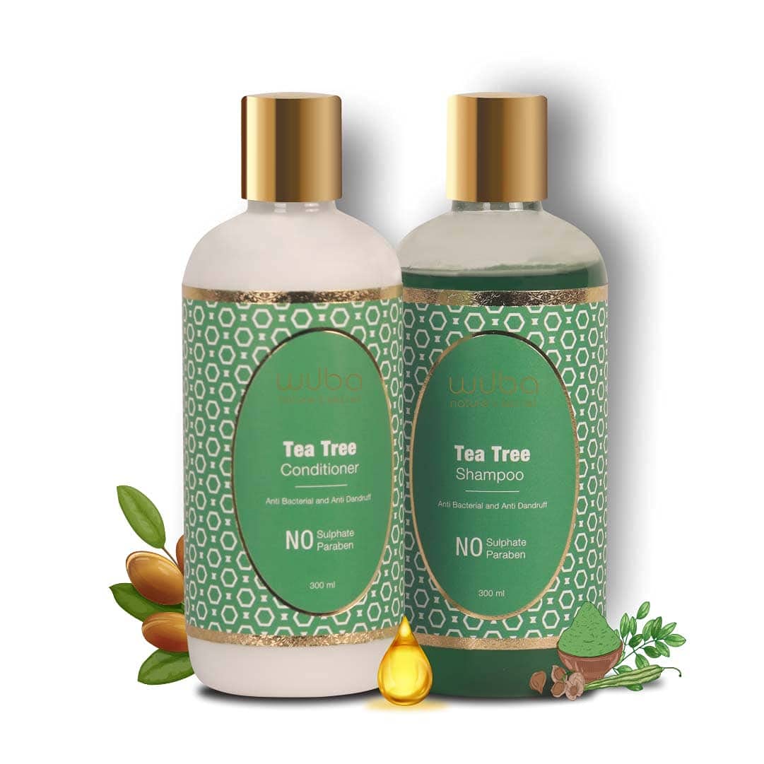 Wuba Tea Tree Shampoo and Conditioner 300ml Each, Hair Fall Control & Anti Dandruff Shampoo, Keeps Scalp Clean and Healthy, Sulphate & Paraben Free