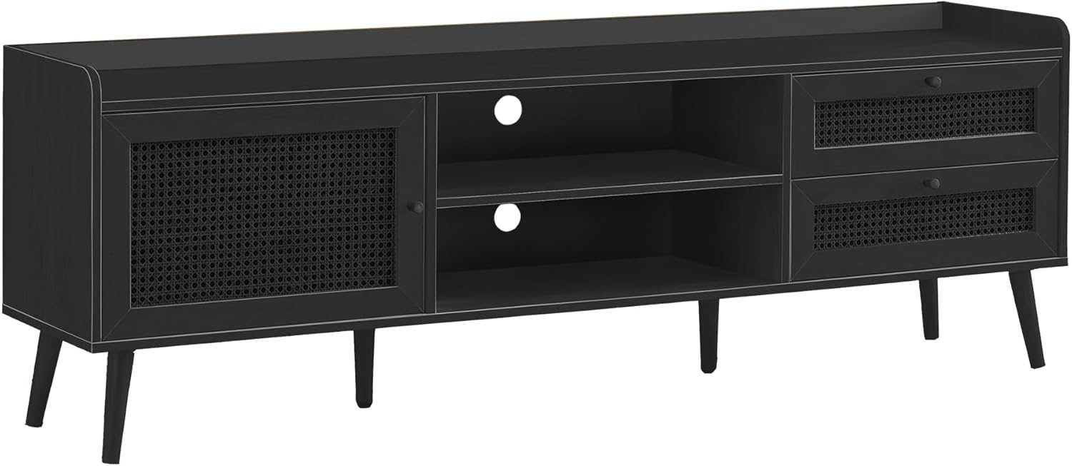 Monarch Specialties I 2724 Tv Stand, 72 Inch, Console, Media Entertainment Center, Storage Cabinet, Living Room, Bedroom, Black Laminate, Wood Legs