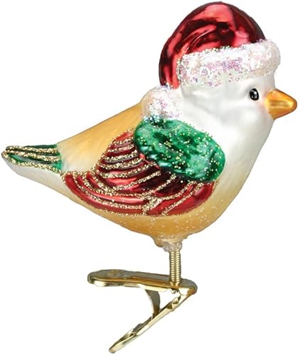 Miniatura 11 de Old World Christmas Adornos: Colección Bird Watcher Adornos de vidrio soplado para el árbol de Navidad, Cherry Chickadee Rojo con detalles