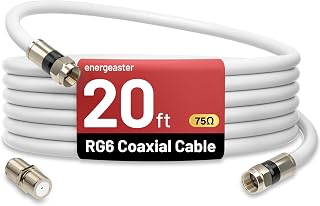 energeaster 20FT RG6 Coaxial Cable with F-Type Connector, White Coax Cable