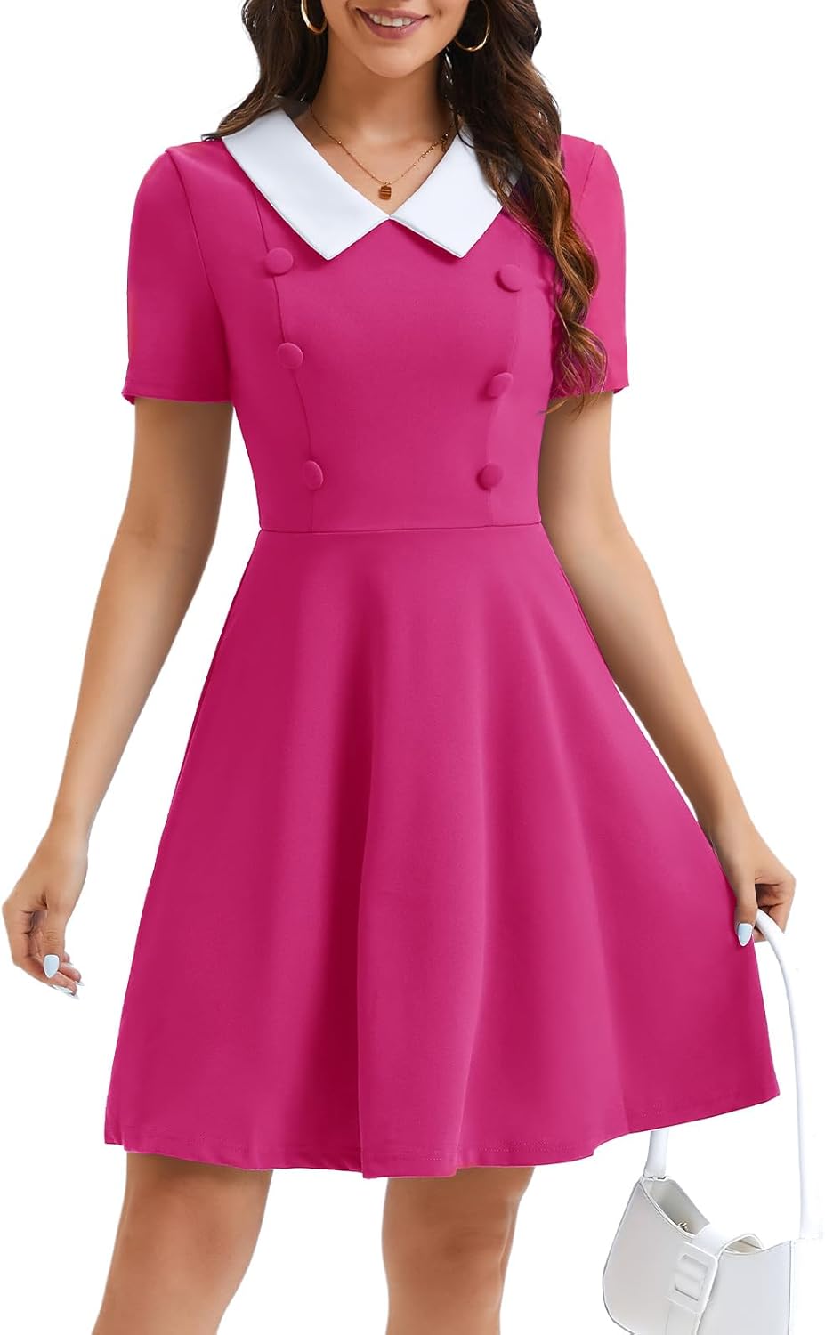 Bbonlinedress 1950s Vintage Dress for Women Retro Rockabilly Peter Pan Collar Short Sleeve Cocktail Party A Line Dresses