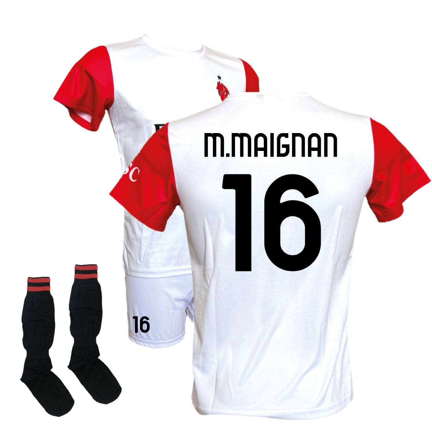 ACM 1899 Completo Maglia Bianca M. Maignan 16 Pantaloncini Bianchi e Calzettoni, Replica Ufficiale 2025/2026, Adulto e Bambino