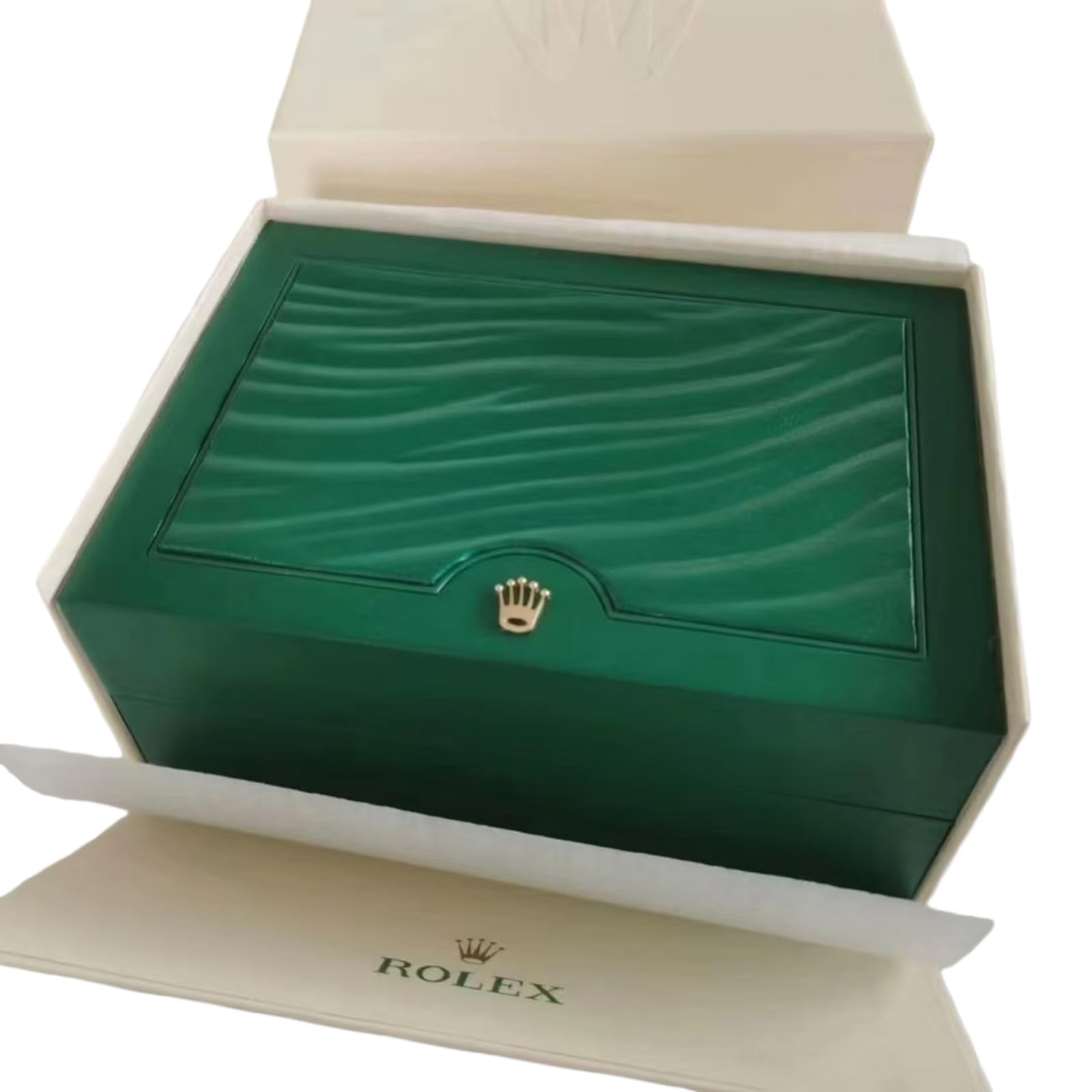 Verde Scatola Orologio Singolo Slot Conservazione Custodia Onda Motivo Coperchio Nascosto Documento Scomparto Crema Interno per Rolex M Size
