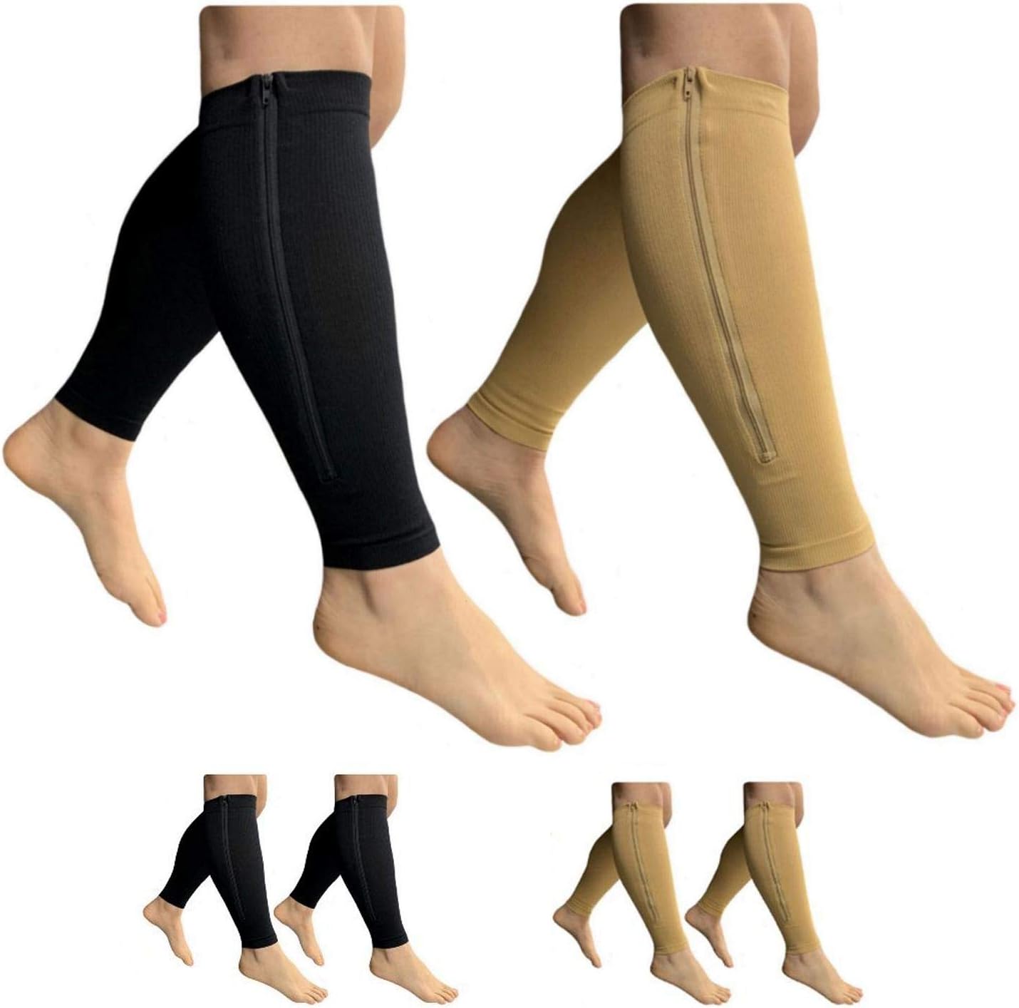 HealthyNees Footless 15-20 mmHg Zipper Compression Leg Calf Shin Sleeve 2 Pairs (Mix Combo, 4X-Large)