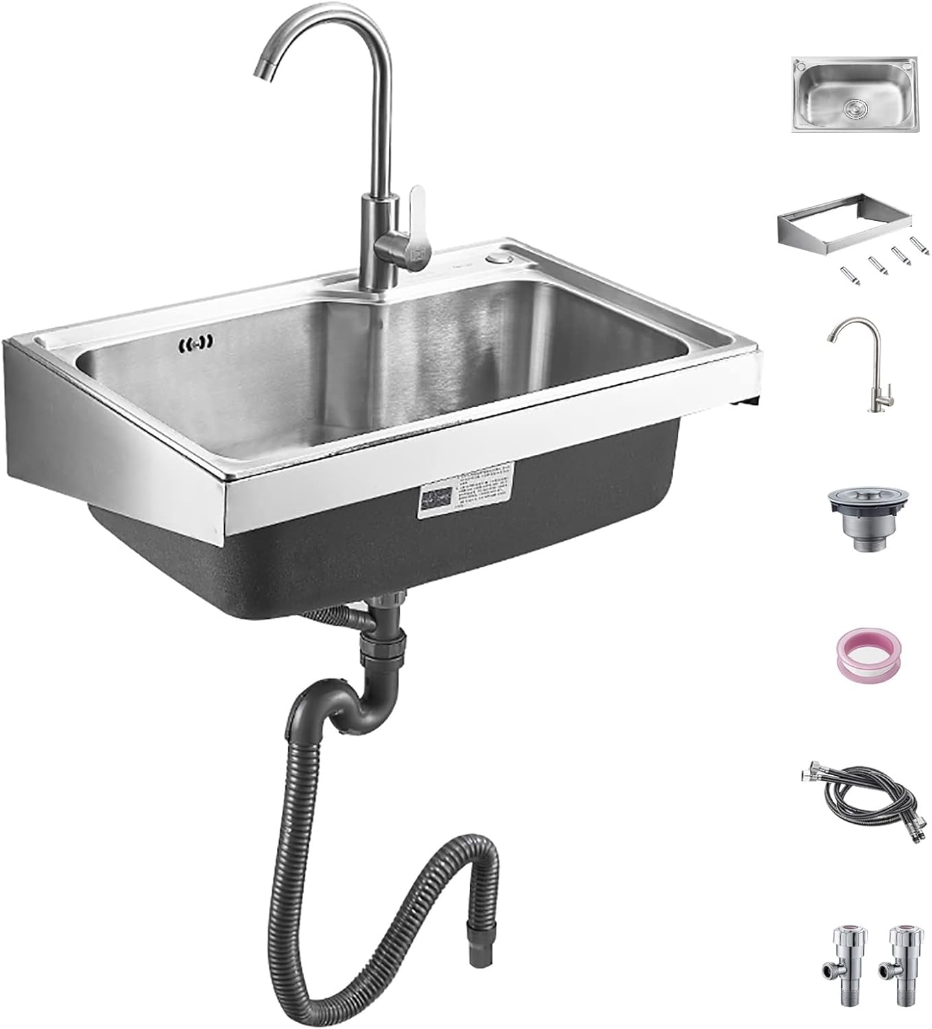 Kitchen Sink Single Bowl Stainless Steel Kitchen Sink Wall Sink with