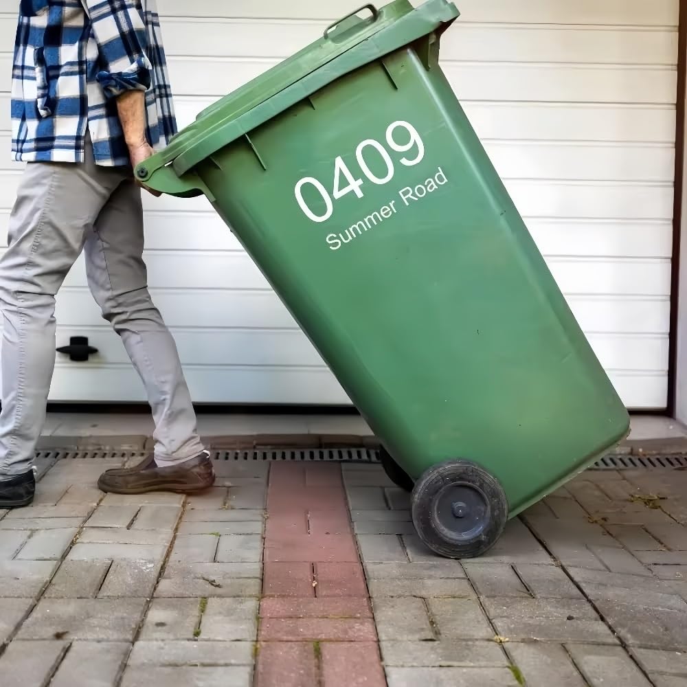 4 X Decalcomanie Personalizzate Impermeabili Per Bidoni Della Spazzatura, Adesivi Con Indirizzo Personalizzato Per Spazzatura, Vinile Con Adesivo, L'uso All'su Bidoni Di Plastica E Metallo