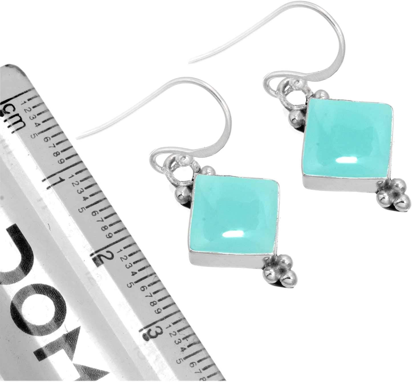Boho Handmade Jewelry Natural Gemstone Agate, Amber, Crystal, Onyx Square Genuine 925 Sterling Silver Drop Dangle Earring For Women