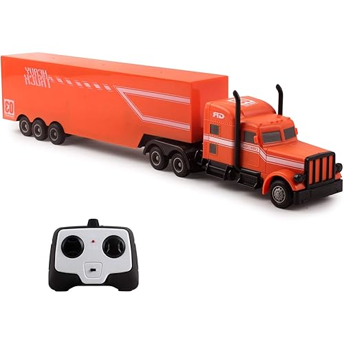 Vokodo RC Semi Truck and Trailer 18 Inch 2.4Ghz Fast Speed 1:16 Scale Rechargeable Battery Remote Control Tractor Tanker Hauler Car Big Rig 18 Wheeler Toy for 3 4 5 6 7 8 Year Boys Kids (Orange)