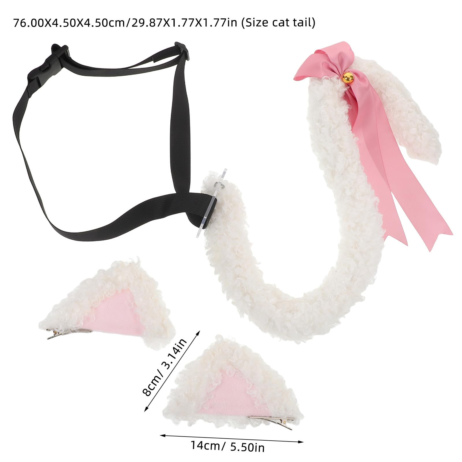 SEWACC 3 Juegos Set de Accesorios para Cosplay Orejas y de Gato Rosa de Felpa, Pajarita y Campana Metálica, Portátil para Fiestas Temáticas y Disfraces de Mujer