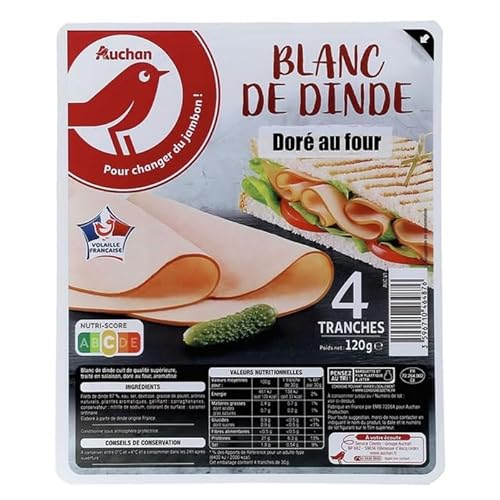 AUCHAN Blanc de dinde doré au four 120 g