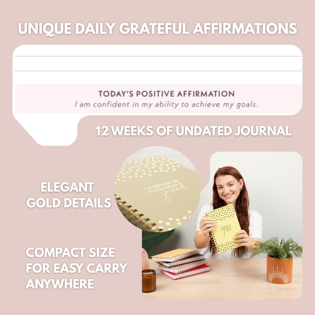 Gratitude & Reflection Journal For The New Year | Consistent Daily Practice, Undated 90-Day Journal with Unique Daily Affirmations, 250+ pages, Undated Planner Gifts