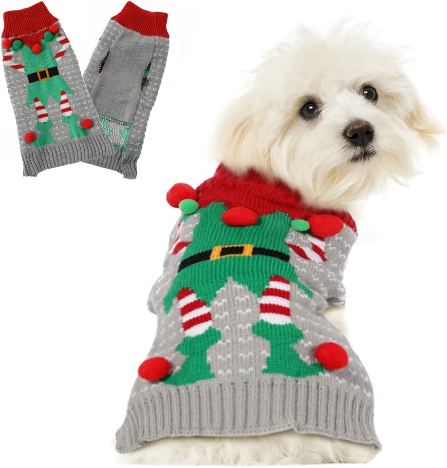 Sheripet Dog Sweater Christmas, Red Warm Pet Winter Knitwear Warm Clothes, Christmas Dog Sweaters for Medium Dogs,Grey M