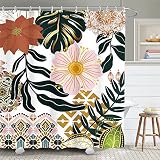 Yookeb Boho Floral Bohemian Flower Tropical Bathroom Shower Curtain Leaves Palm Summer Spring Colorf