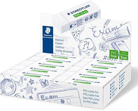 Staedtler PVC FREE, gomma per cancellare, colore bianco, senza pvc, ftalati né lattice, confezione espositore da 20 pezzi, 525 B20