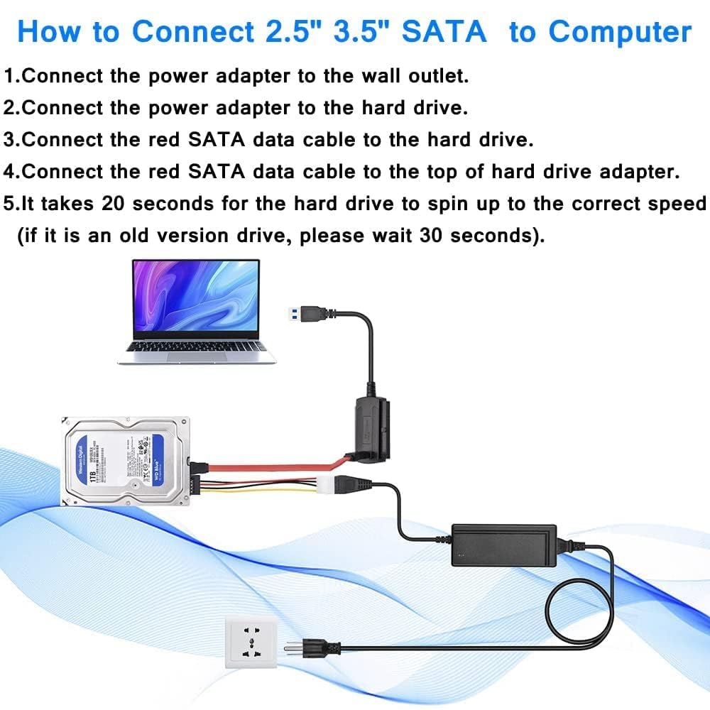 SATA/PATA/IDE drive to USB 2.0 adattatore convertitore cavo per HDD SSD 2.5 "3.5" con alimentazione di alimentazione esterna