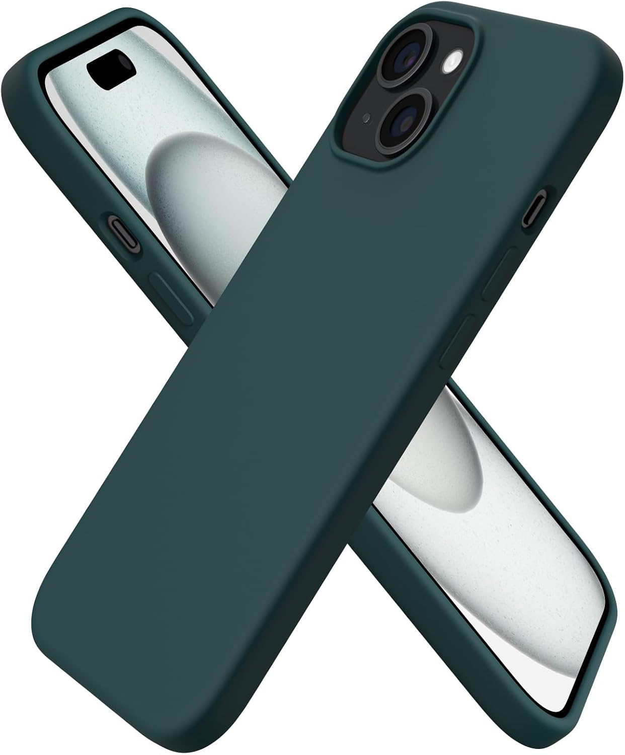  Compatible with iPhone 15 Case 6.1, Slim Liquid Silicone 3 Layers Full Covered Soft Gel Rubber Phone Case, Anti-Scratch Shockproof Protective Cover 6.1 Inch, Olive Green