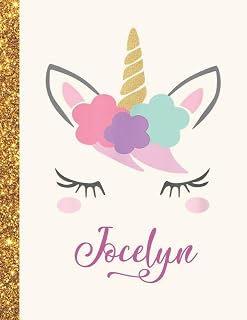 Jocelyn: Jocelyn Unicorn Personalized Black Paper SketchBook for Girls and Kids to Drawing and Sketching Doodle Taking Note Marble Size 8.5 x 11