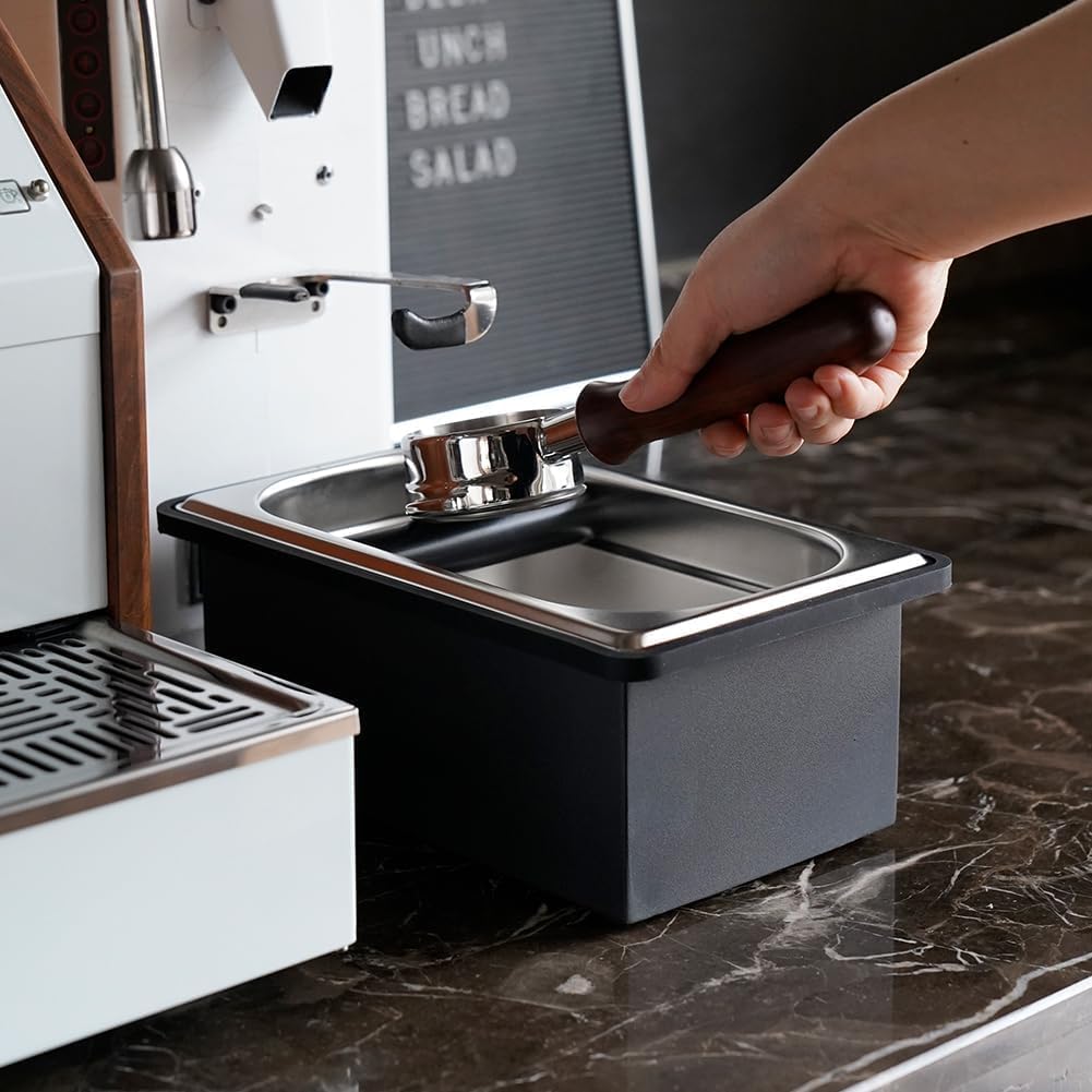 watchget Espresso Knock Box Large Size Stainless Steel Coffee Grounds Coffee Pucks Container Shock-absorbent Knock Box for Espresso Machine Non-Slip Base Barista Accessories