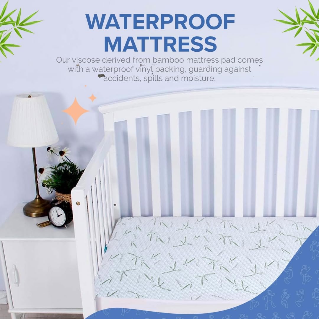 Continental Bedding Flat Toddler Viscose Derived from Bamboo Mattress Protector – Waterproof Layer, 60% Polyester 40% Viscose from Bamboo, No Skirt, Soft & Breathable – Fits Crib & Toddler Bed 28x52