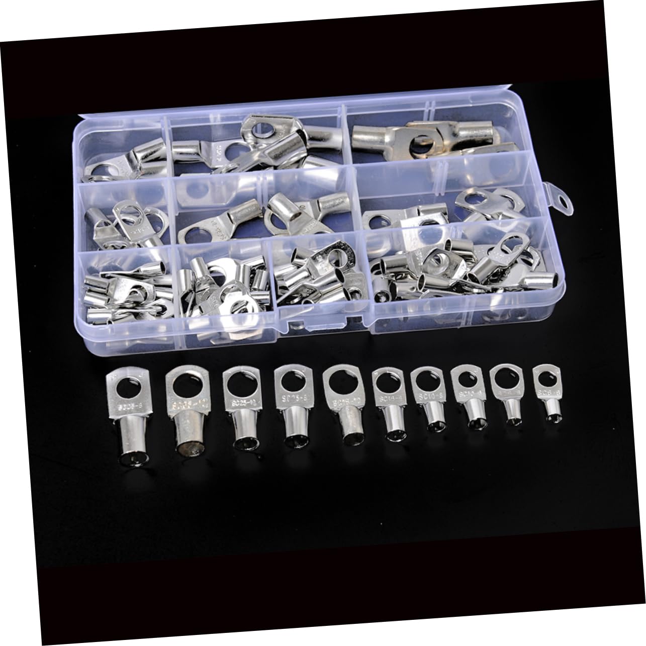 Tinned Copper Cable Lugs 90 Pcs Assortment Kit for Ring Terminals | Cold-press Build, Marine Applications, Automobile Applications, Corrosion Protection, Long Life for Core Wire