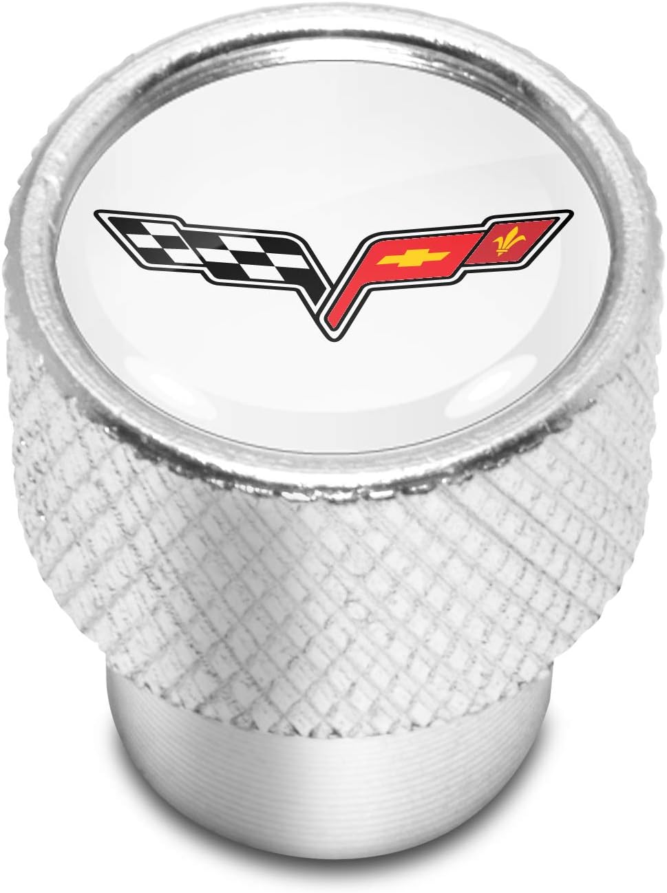 iPick Image for Chevrolet Corvette C6 Logo White on Shining Silver Easy-Grip Aluminum Tire Valve Stem Caps - Official Licensed