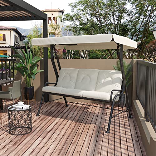 Outsunny 3-Seat Patio Swing Chair, Outdoor Swing Glider With Adjustable Canopy, Removable Thicken Cushion, And Weather Resistant Steel Frame, For Garden, Poolside, Backyard, Cream White #TOP1