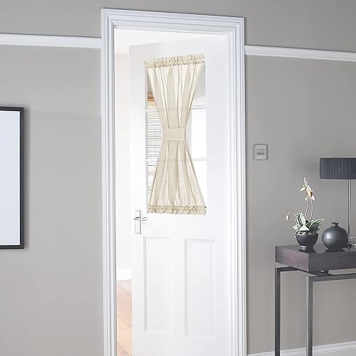 NICETOWN Cortina de puerta francesa, cortina de lino texturizado para puerta francesa, panel transparente de tejido abierto (30 pulgadas de ancho