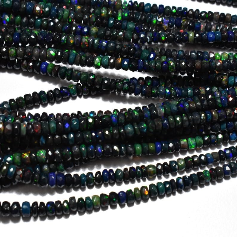 Naturalne czarne etiopski opal roundella fasetowane koraliki 3,5-5,5 mm 40 cm długi sznurek tworzenie biżuterii koraliki z kamieni szlachetnych do naszyjnika bransoletki