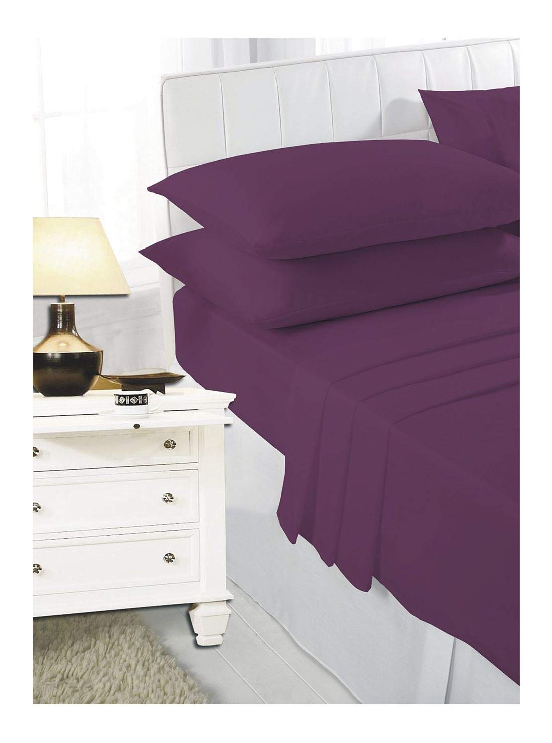 Egypto Plum Extra Deep 4Ft (Small Double) Fitted Bed Sheets 16"/40Cm Depth (Plum)