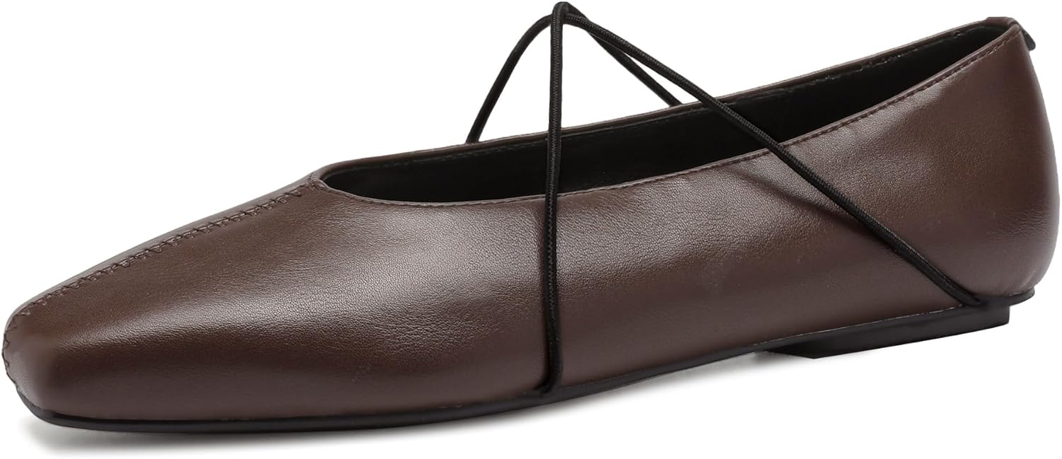 Women's Square Toe Ballet Flats Criss-Cross Straps Comfortable Slip On Mary Jane Flat Shoes for Office Work Casual - Image 7