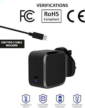 AJP New USB-C Compatible with ASUS Chromebook Flip C101 Laptop Tablet Power Delivery Adapter Charger 45W Type-C Quick Charging Black UK Wall Plug Adaptor PSU + Cable