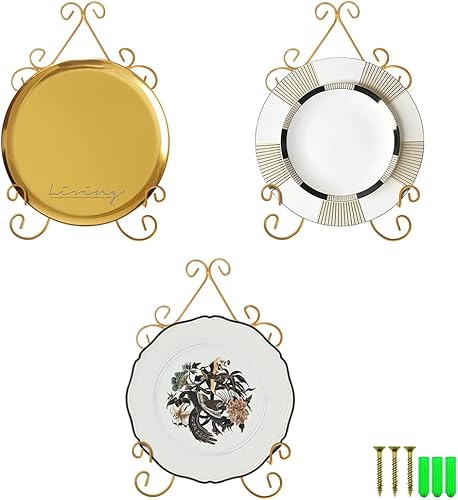 YY YEARCHY Soporte de placa para colgar en la pared, colgador artístico, caballete de metal, soporte de fotos, libros, cuencos (amarillo, 3)