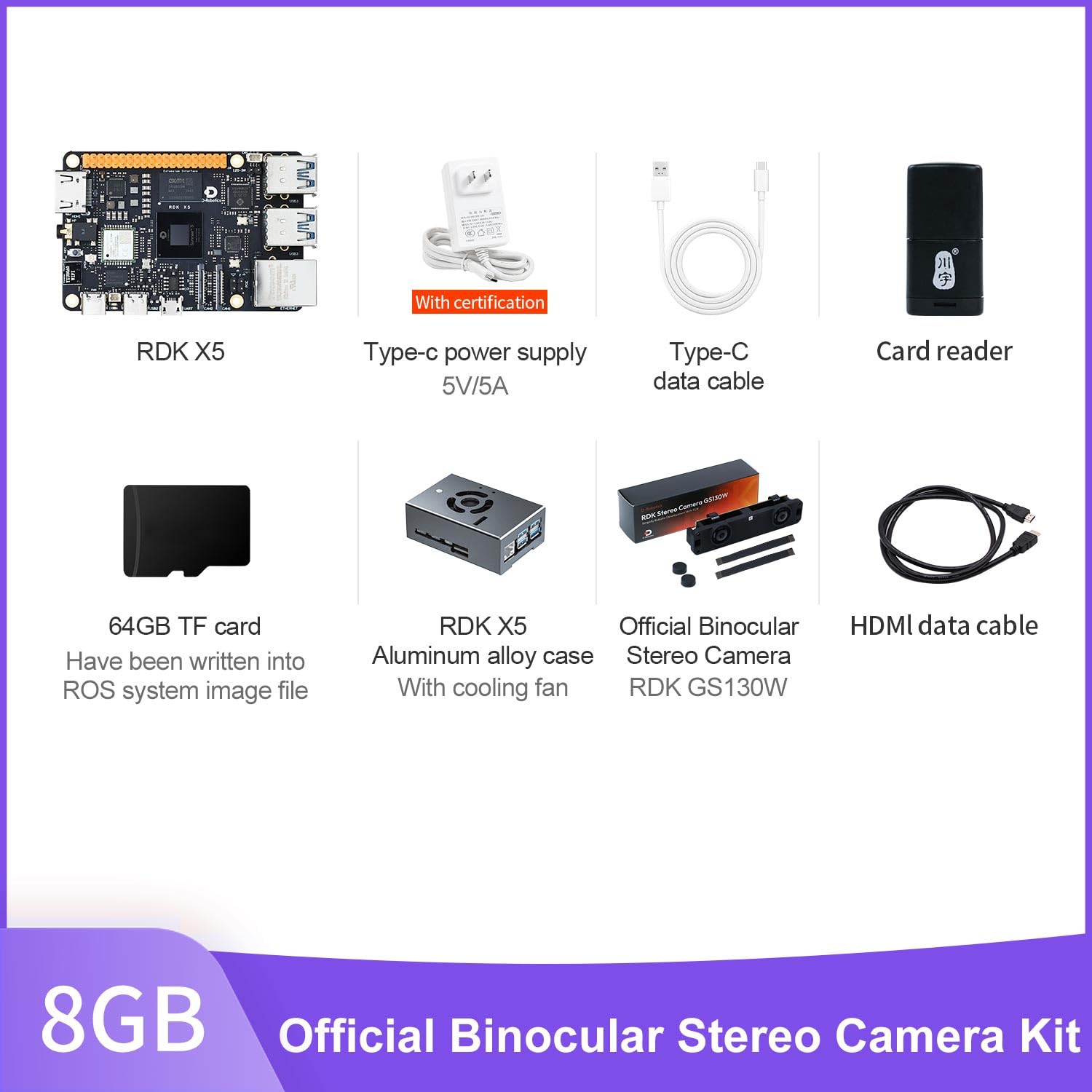 Yahboom 8GB RDK X5 Development Board Binocular Depth Camera Kit | 3D Spatial Visual Recognition, with Aluminum Alloy Shell, Power Supply, 3D Gripper Robot Project