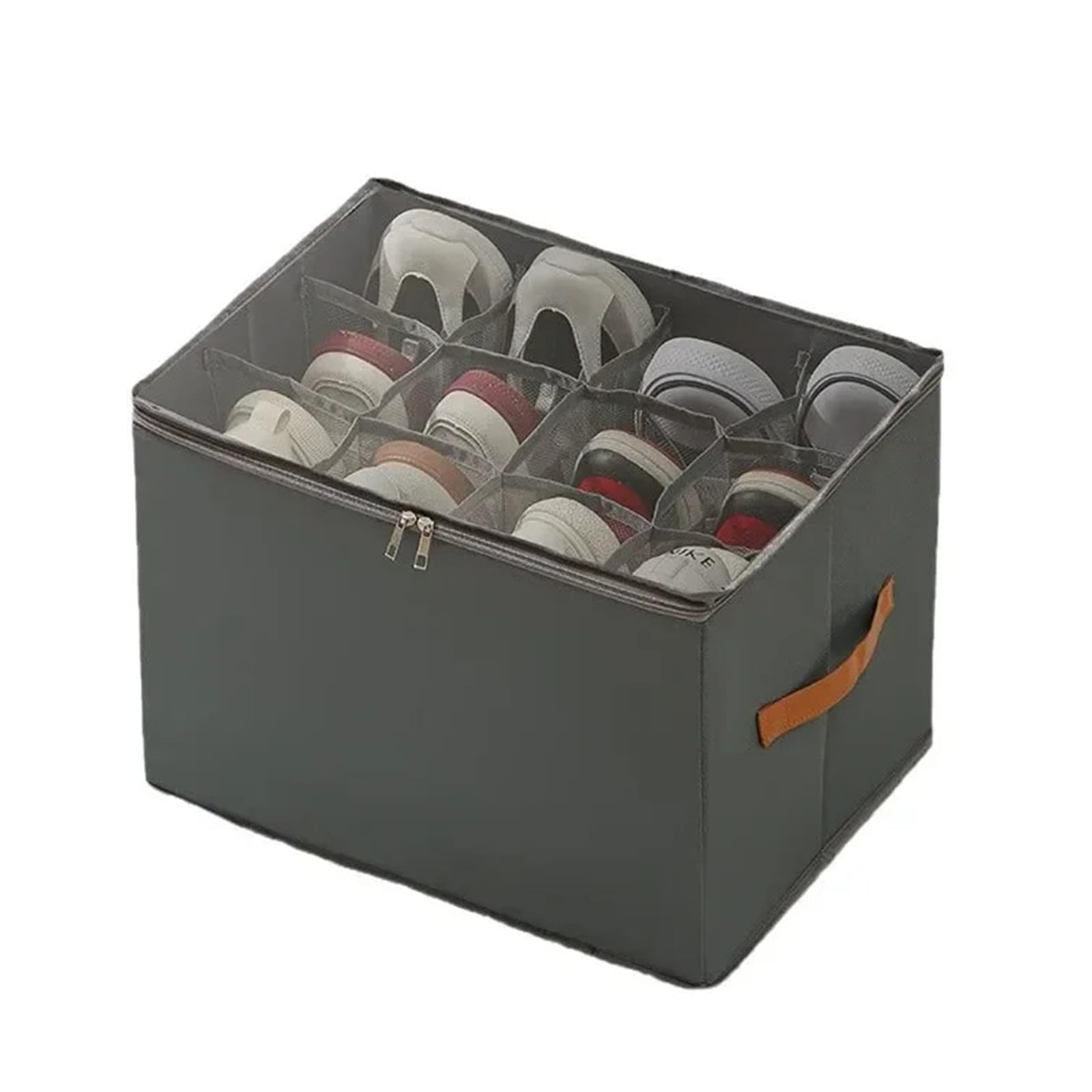 MFESFCS Canvas Storage Boxes Multifunctional Grid Storage Shoe Box Cross-border Foldable Fabric With Cover Dustproof And Washable Sundries Storage Box(Grey)