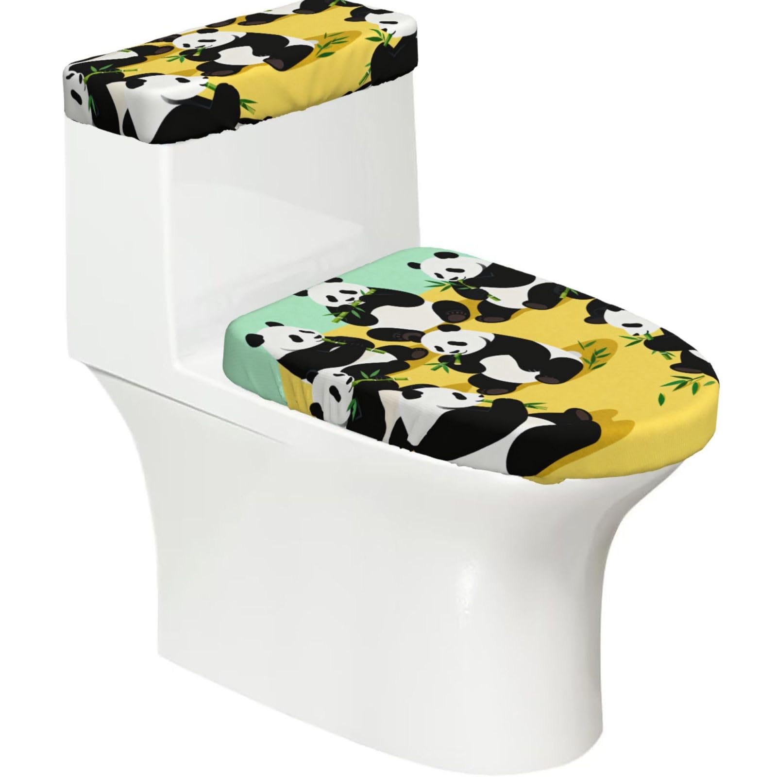 Cntdbu Black Pandas That Eat Bamboo Stretchy Toilet Lid And Tank Cover Set-Soft Elastic Bathroom Decor For U Shape Oval