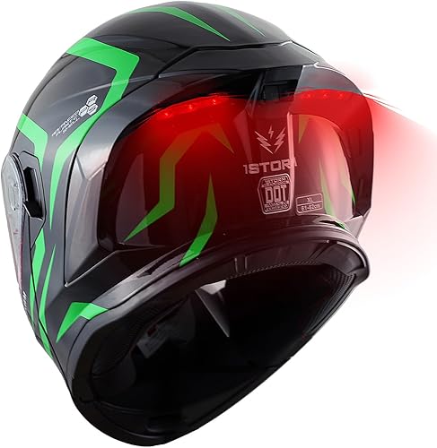 1Storm Nuevo Casco Modular de Motocicleta con Protección Facial Completa, Doble Visera, Protector Solar con Luz Trasera LED Recargable LED-X90